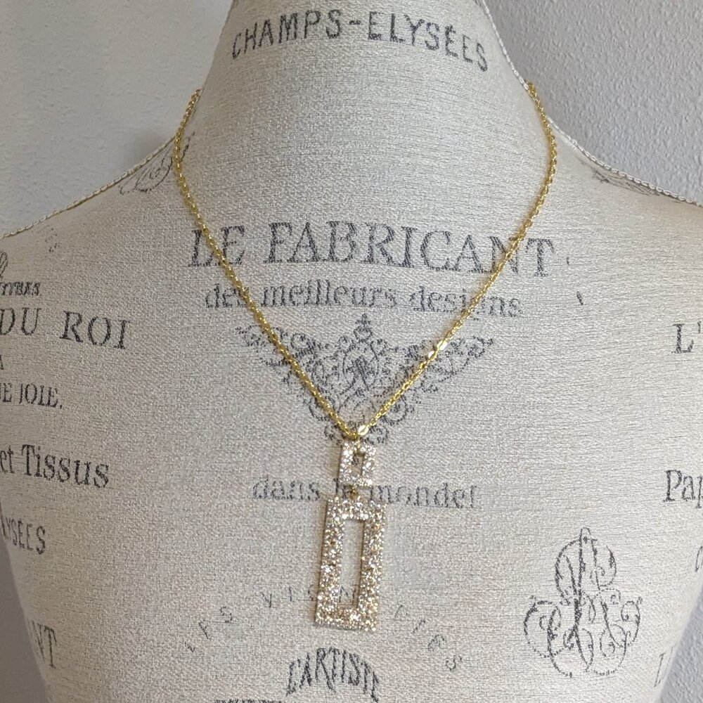 Boutique Block Crystal and Gold Tone Necklace
